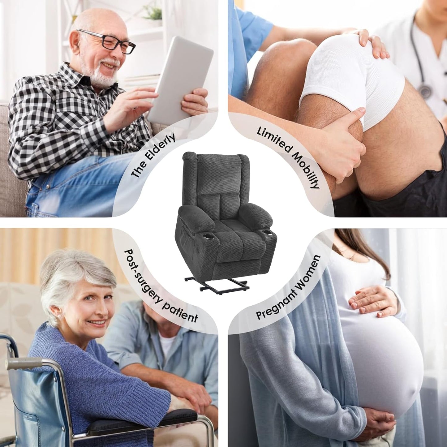Farini Power Lift Recliner Chair with Massage and Heat for Elderly People, USB Ports and Cup Holders