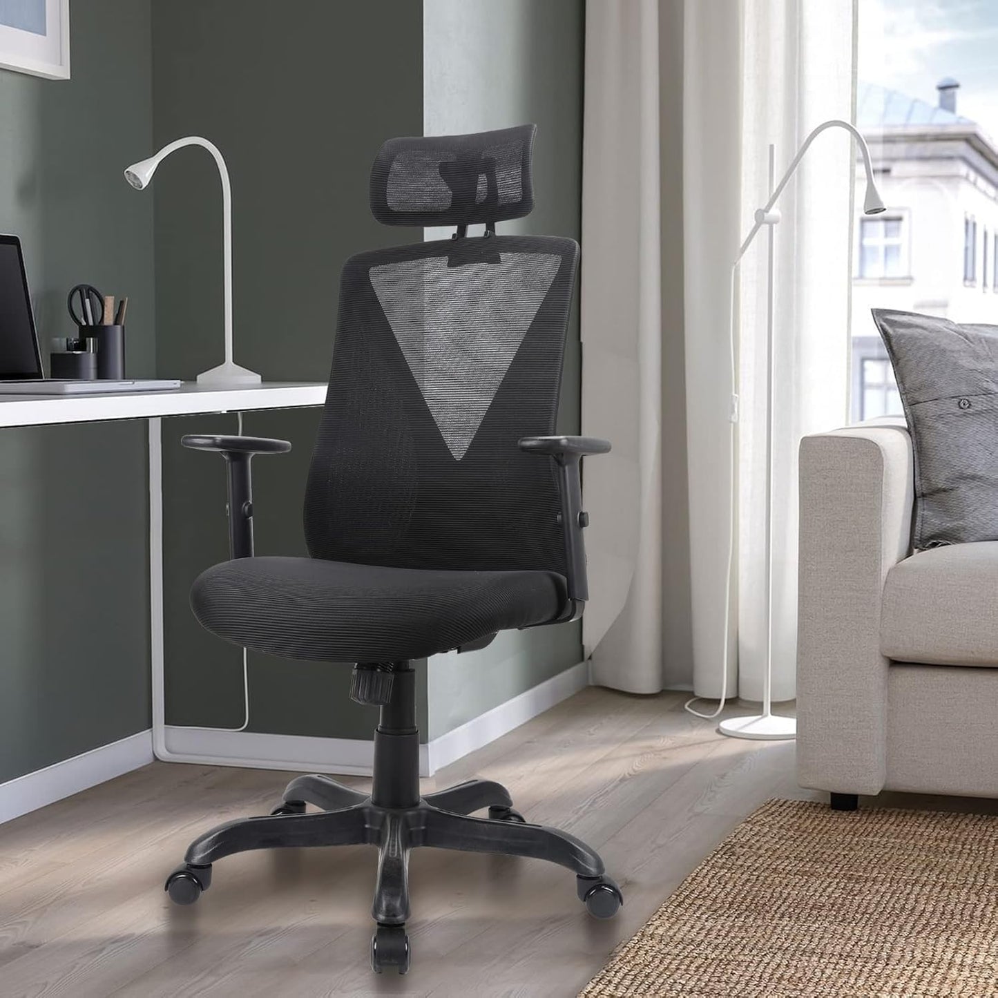 Farini Ergonomic Office Chair with Adjustable Headrest and Armrest, Mesh Swivel Desk Chair with Storage Function for Work, Gaming