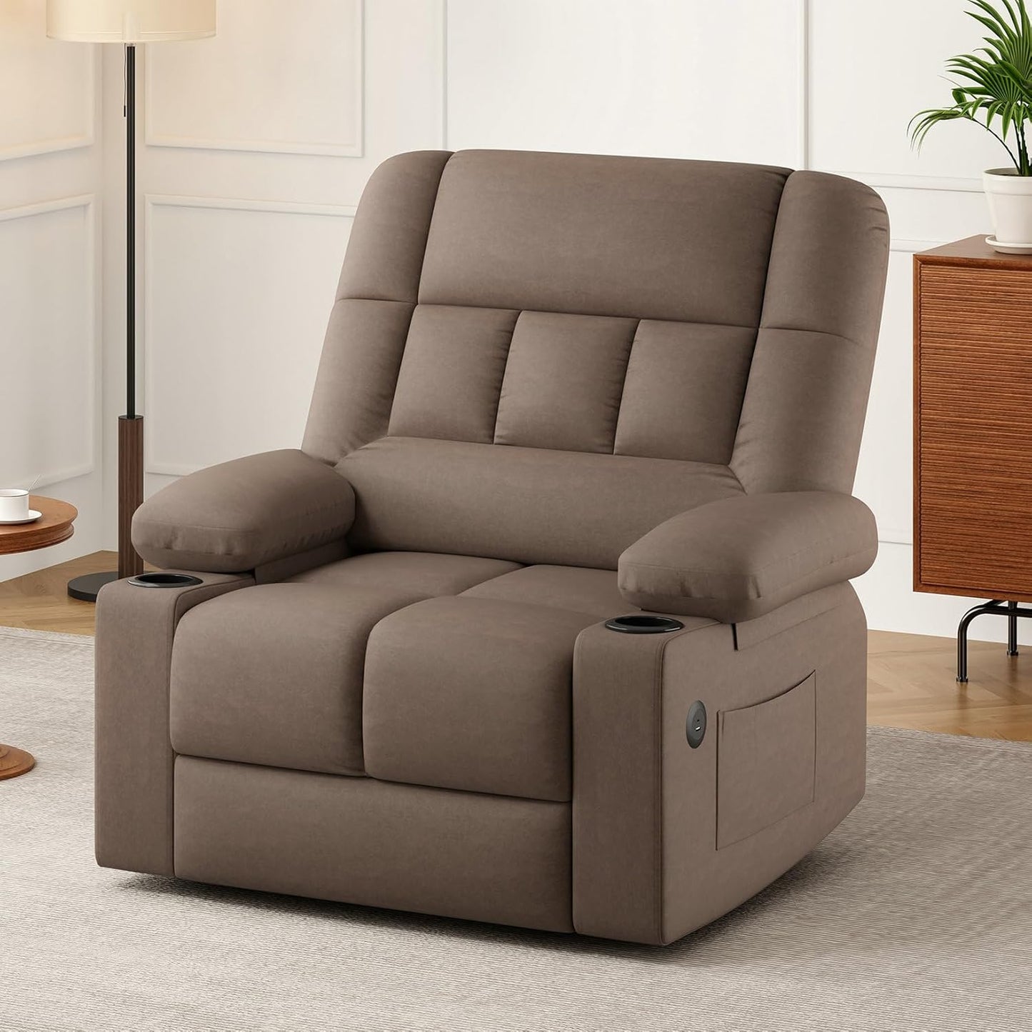Farini Oversized Power Lift Recliner Chair with Massage and Heat for Elderly Big and Tall, Large Fabric Recliner Wide Electric Recliner Chair with USB Ports, Cup Holders, Side Pockets