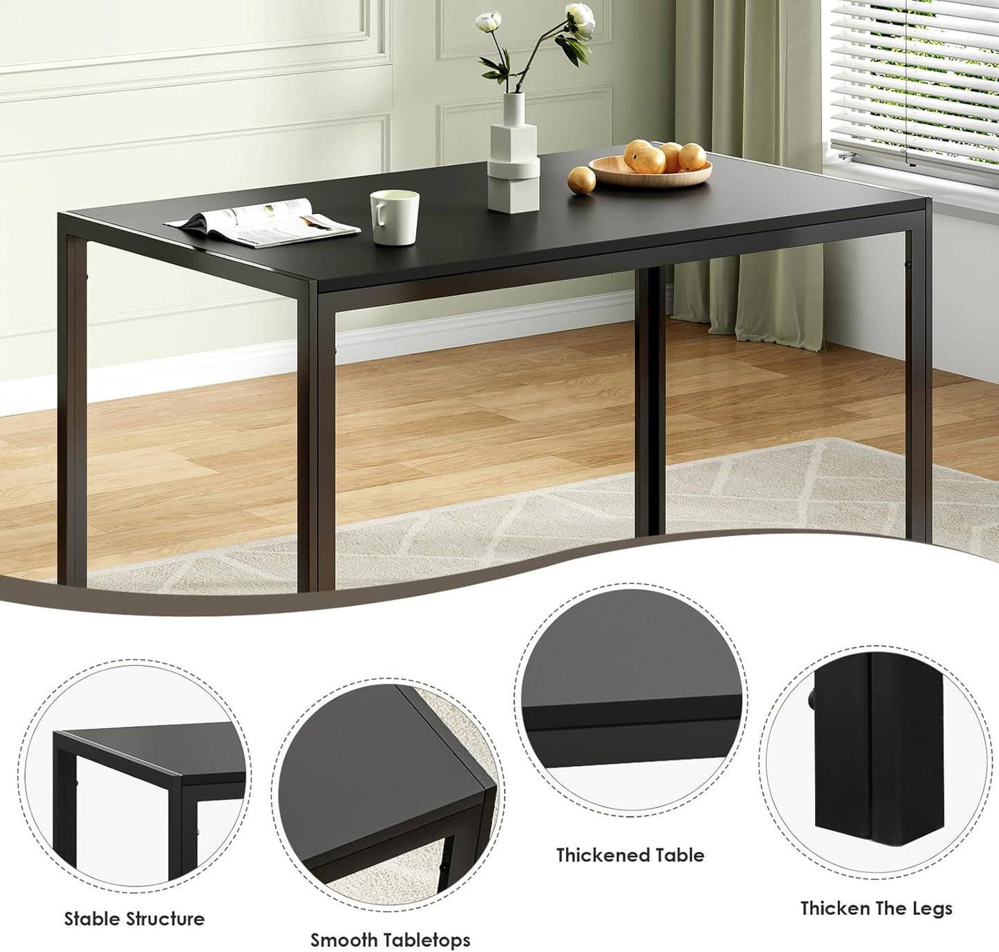 Farini Dining Table for 4-6 Person,47" Rectangular Wooden Dining Table Top and Metal Frame for Home Kitchen Dining Desk (47 inch)