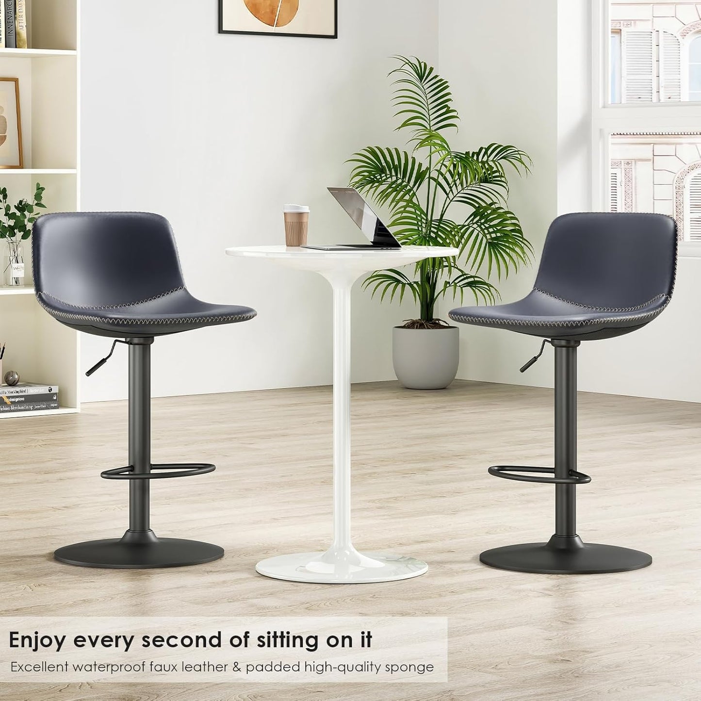 Farini Adjustable Bar Stools Set of 2, Modern Swivel Bar Stools, Bar Height Stools with Back Support, Pu Leather Bar Stool for Kitchen Island Counter