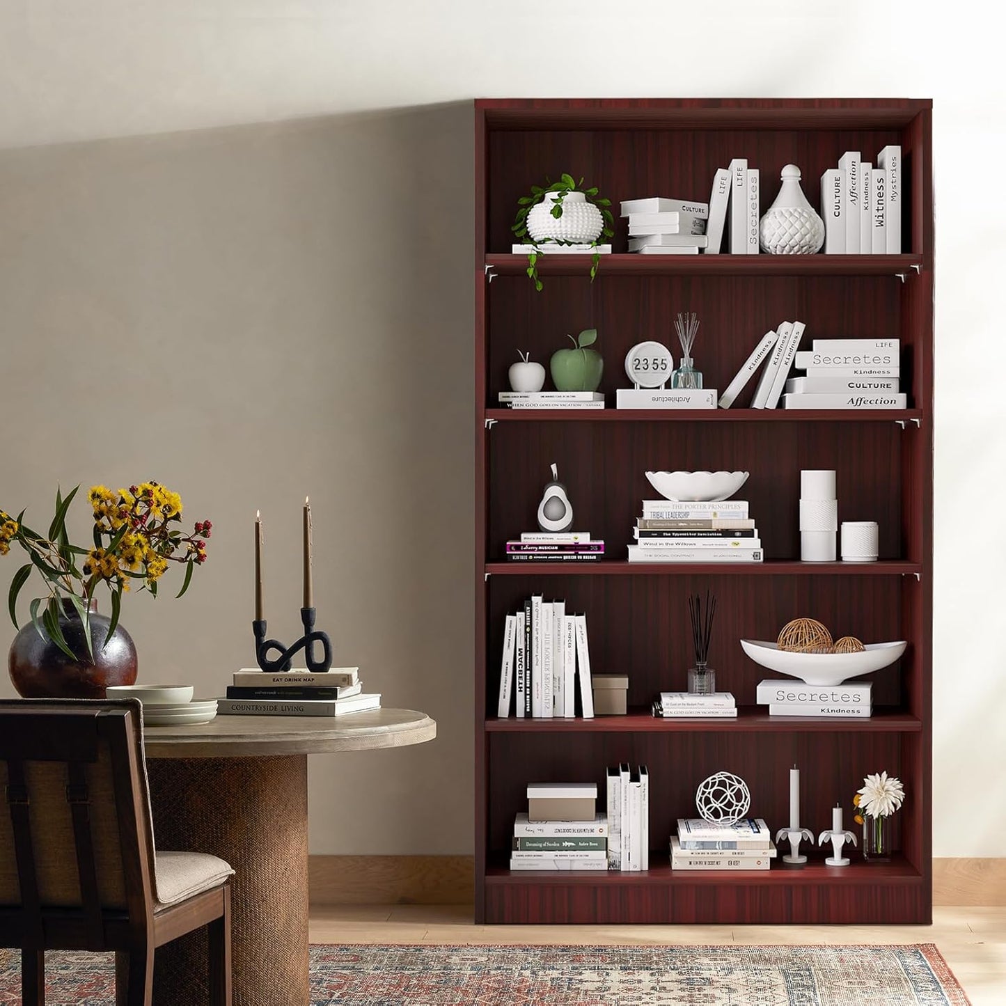 Farini 5 Shelf Bookcase,60 Inch Wood Tall Bookshelves for Living Room