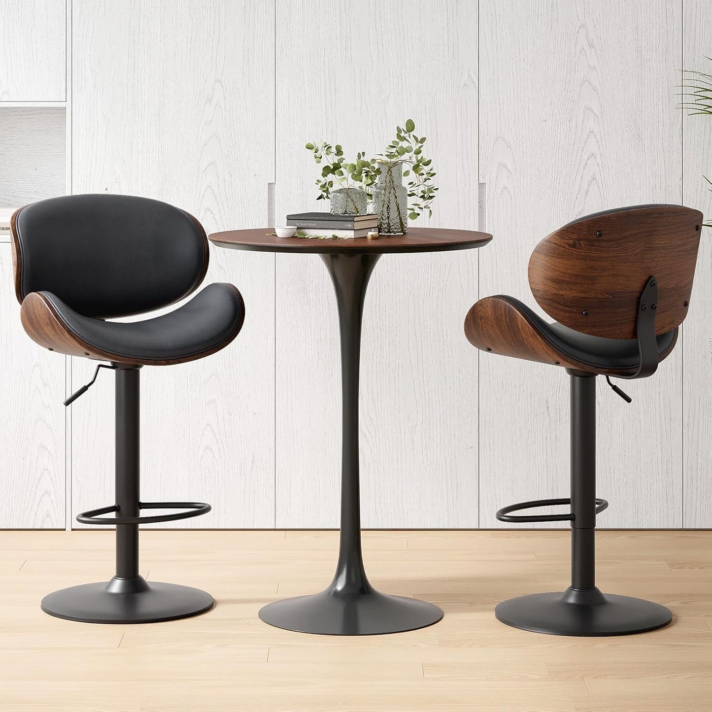 Farini Adjustable Bar Stools Set for 2, Ergonomic Modern Swivel Bar Stools with Back for Kitchen Island, PU Leather Bar Stool with Footrest Mid Century Barstools, Industrial Counter Height Bar Stools
