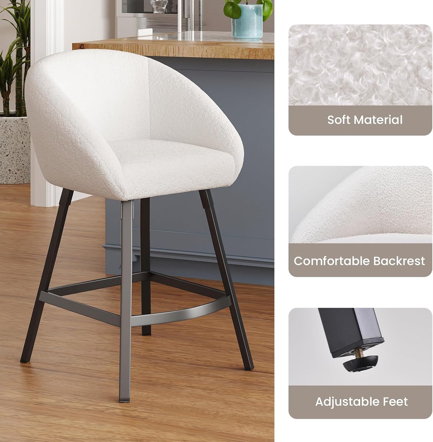 Farini Bar Stools Set of 2 or 4,Upholstered Bar Stool with Back, 27 inch Height Counter Height Barstools for Home Kitchen Island