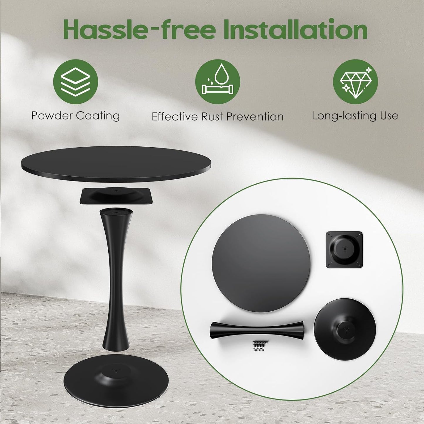 Farini 31.5" Small Round Dining Table Seats Up to 2-4 People,Wood Tabletop Tulip Dining Table with Metal Pedestal Base