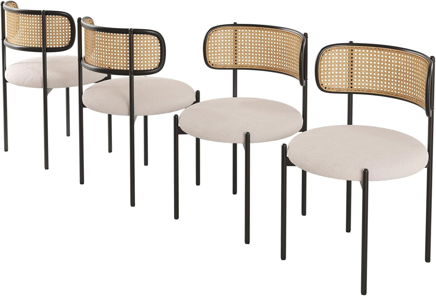 Farini Modern Upholstered Dining Chairs, Set of 2 or 4, Rattan Back Kitchen Chairs with Metal Legs