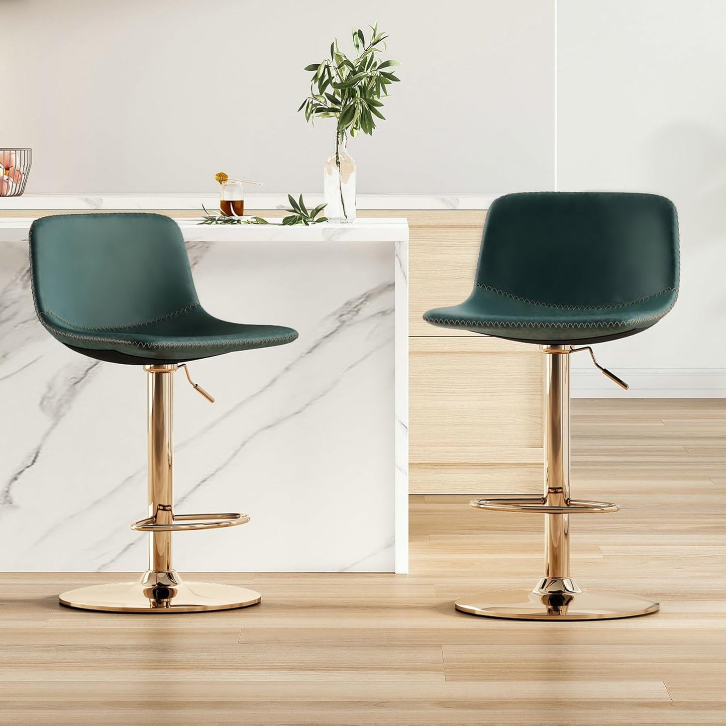 Farini Adjustable Bar Stools Set of 2, Modern Swivel Bar Stools, Bar Height Stools with Back Support, Pu Leather Bar Stool for Kitchen Island Counter