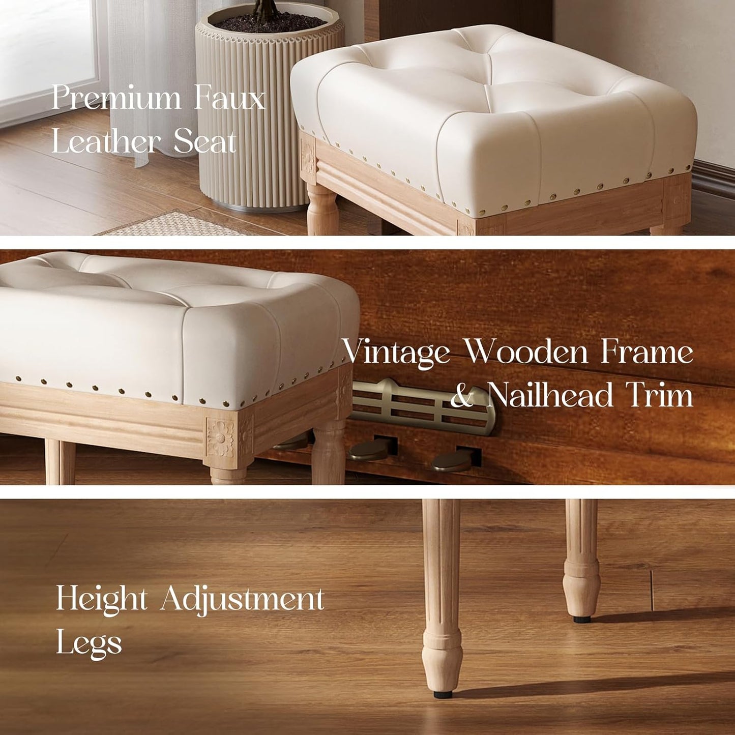 Farini Vanity Chair Ottoman Foot Rest, Makeup Vanity Stool for Makeup Room, Foot Stool for Living Room, Bedroom