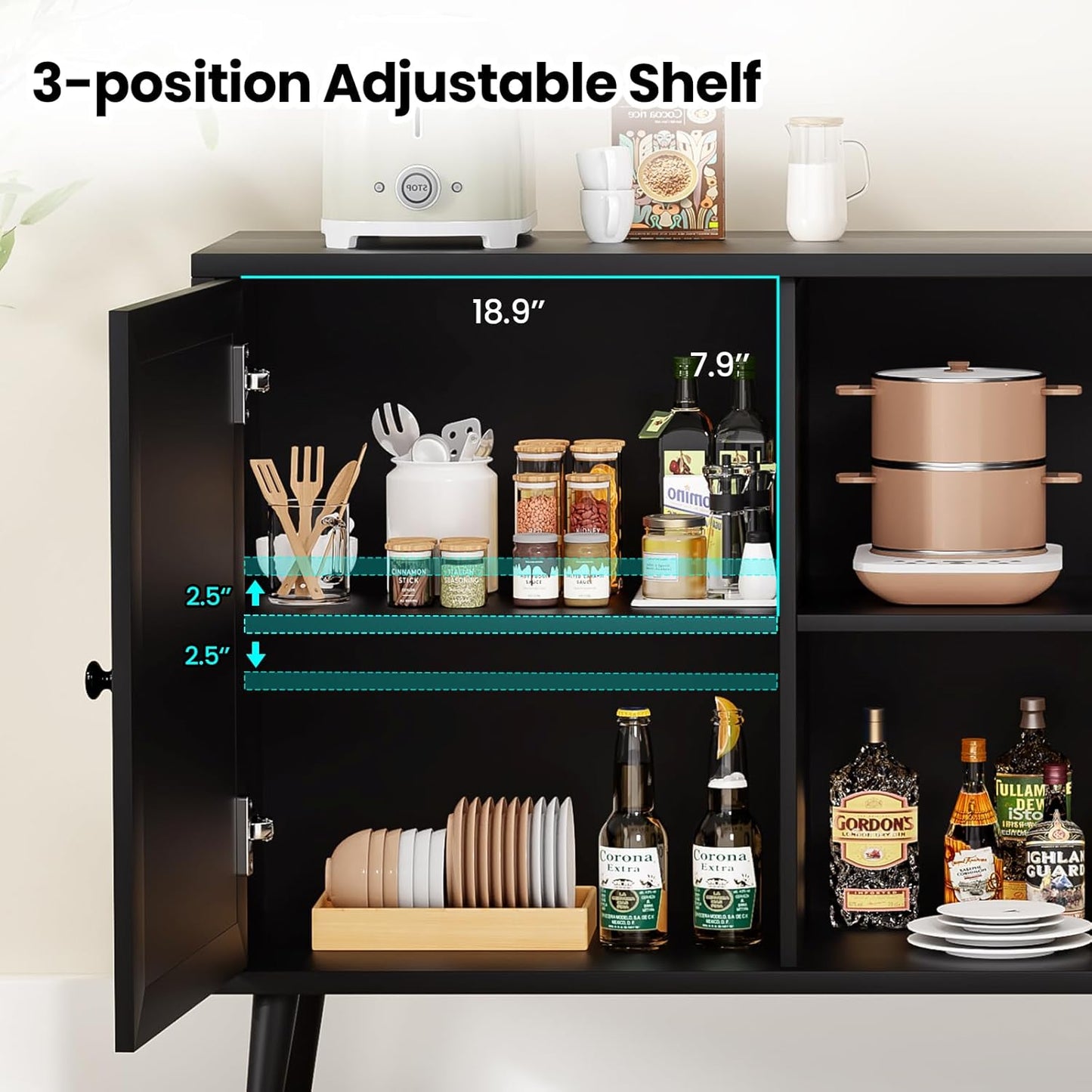 Farini Modern Sideboard Buffet, 3-Door Rattan Storage Cabinet for Kitchen, Living Room & Entryway