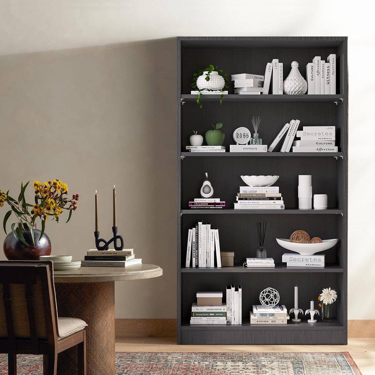 Farini 5 Shelf Bookcase,60 Inch Wood Tall Bookshelves for Living Room