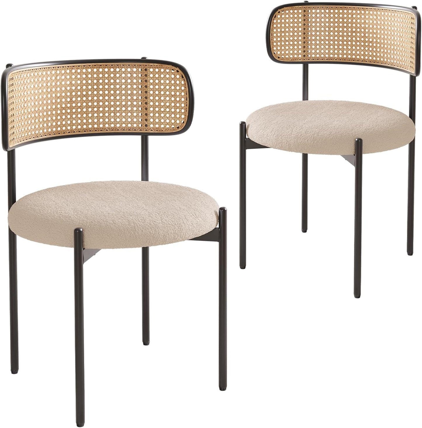 Farini Upholstered Dining Chair Set of 2, Rattan Backrest Kitchen Chair