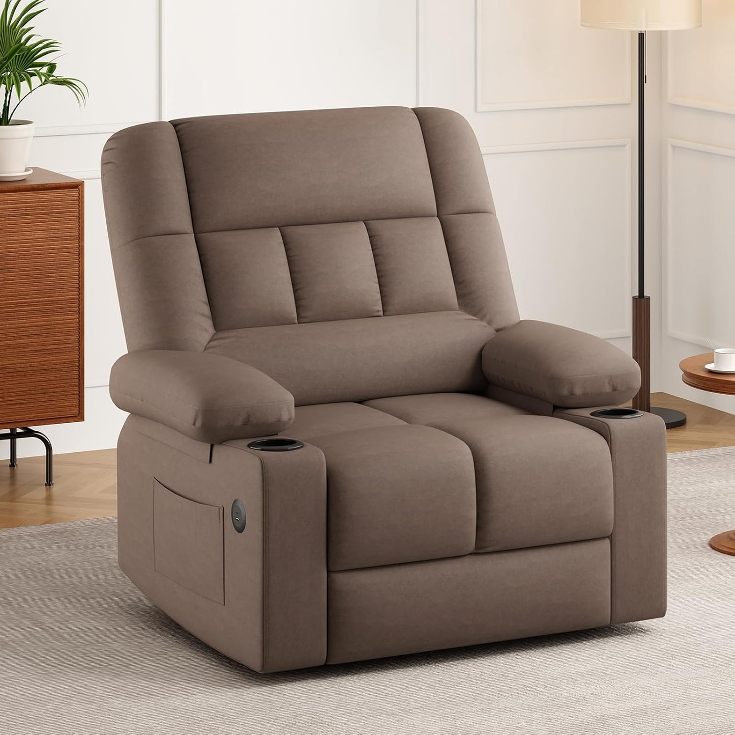Farini Oversized Power Lift Recliner Chair with Massage and Heat for Elderly Big and Tall, Large Fabric Recliner Wide Electric Recliner Chair with USB Ports, Cup Holders, Side Pockets