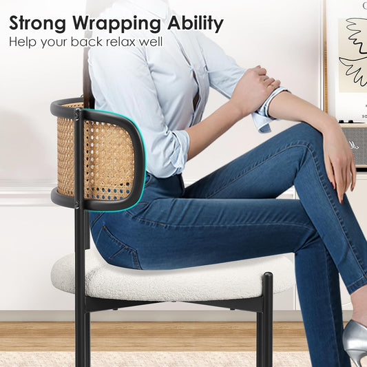 Farini Upholstered Dining Chair Set of 2, Rattan Backrest Kitchen Chair