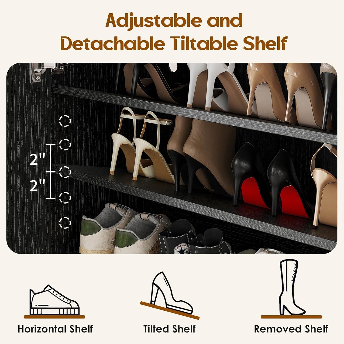 Farini Shoe Cabinet with Doors, 7 Tier 28 Pairs Shoe Cabinet Storage for Entryway, Hidden Narrow Shoe Cabinets with Adjustable Shelves for Hallway, Living Room