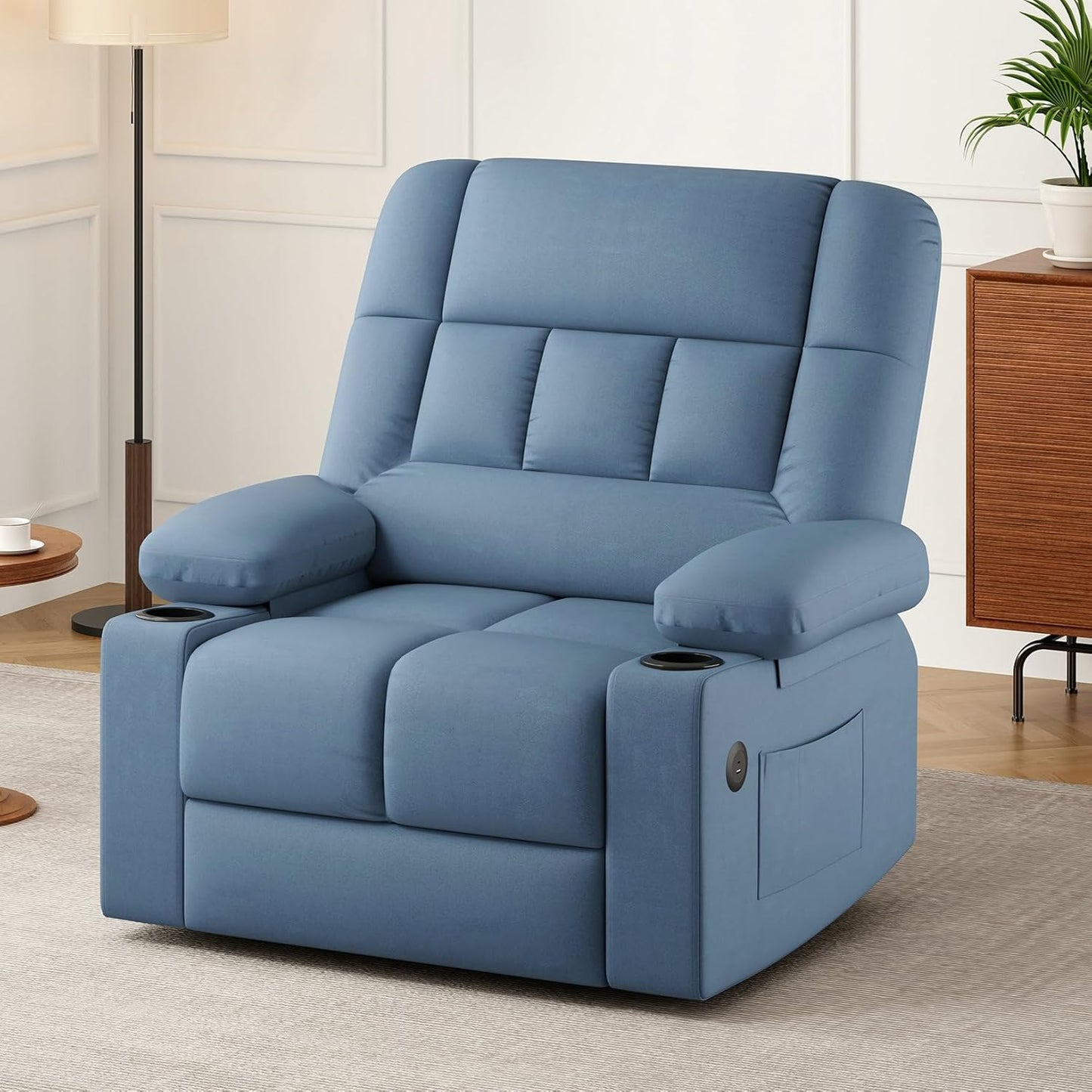 Farini Oversized Power Lift Recliner Chair with Massage and Heat for Elderly Big and Tall, Large Fabric Recliner Wide Electric Recliner Chair with USB Ports, Cup Holders, Side Pockets
