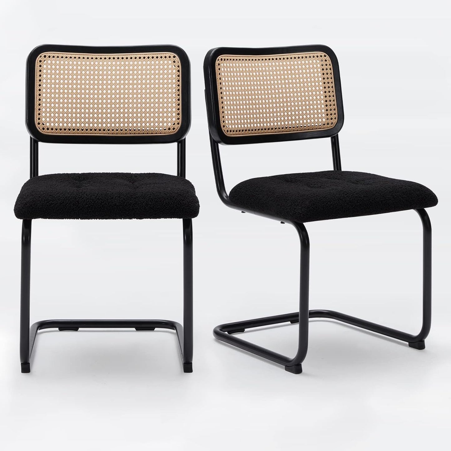 Farini Dining Chairs Set of 2, Mid-Century Modern Kitchen Chairs with Rattan Backrest & Velvet Upholstery