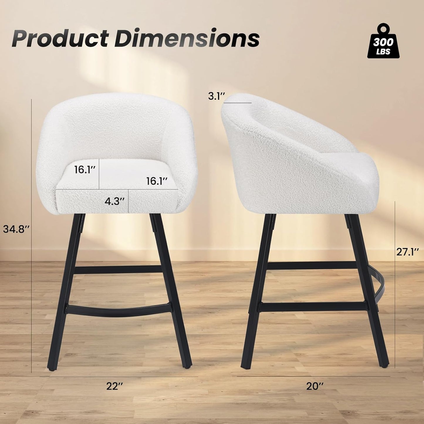 Farini Bar Stools Set of 2 or 4,Upholstered Bar Stool with Back, 27 inch Height Counter Height Barstools for Home Kitchen Island