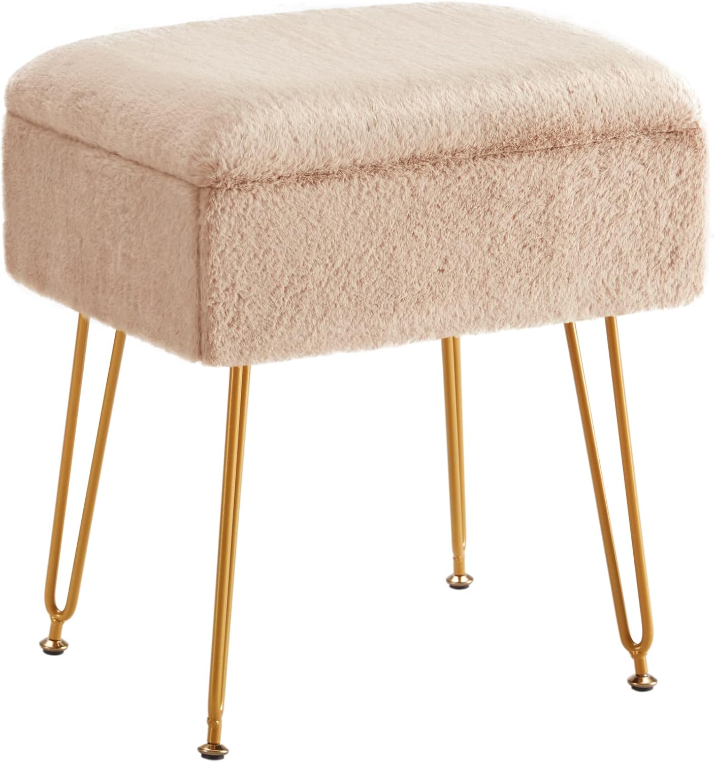 Farini Vanity Chair Storage Ottoman, Faux Fur Makeup Stool, Foot Rest for Living Room, Bedroom, Metal Legs