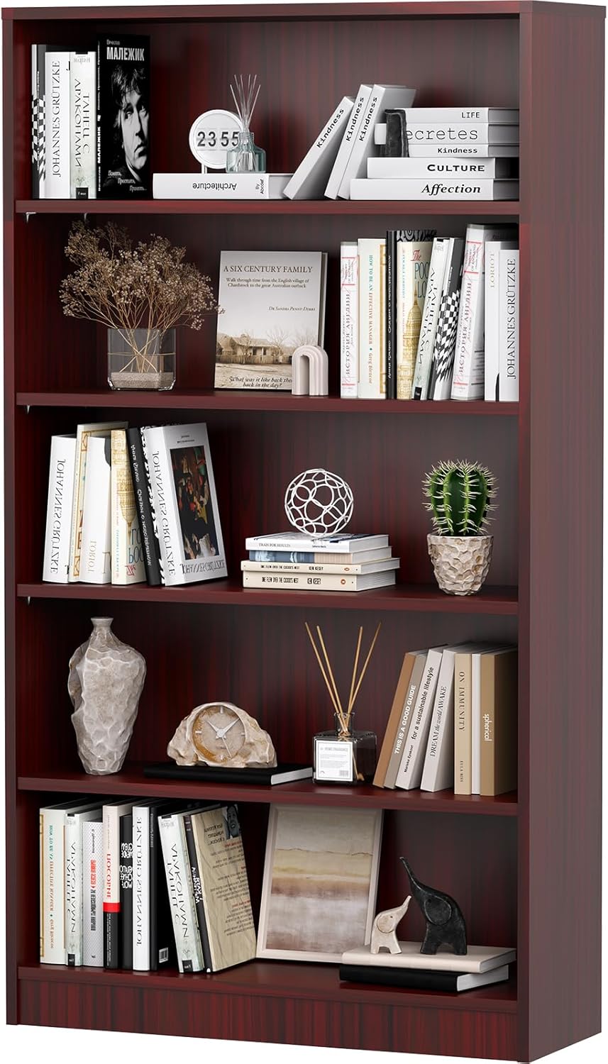 Farini 5 Shelf Bookcase,60 Inch Wood Tall Bookshelves for Living Room