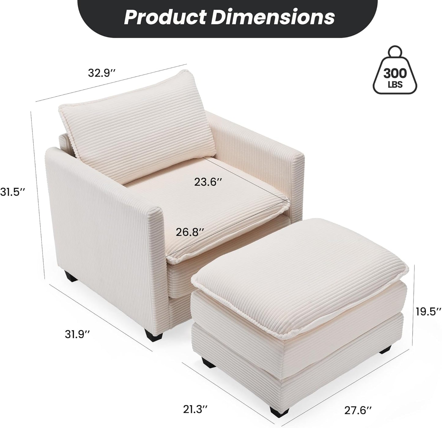 Farini Comfy Accent Lounge Reading Chair with Ottoman for Living Room Bedroom