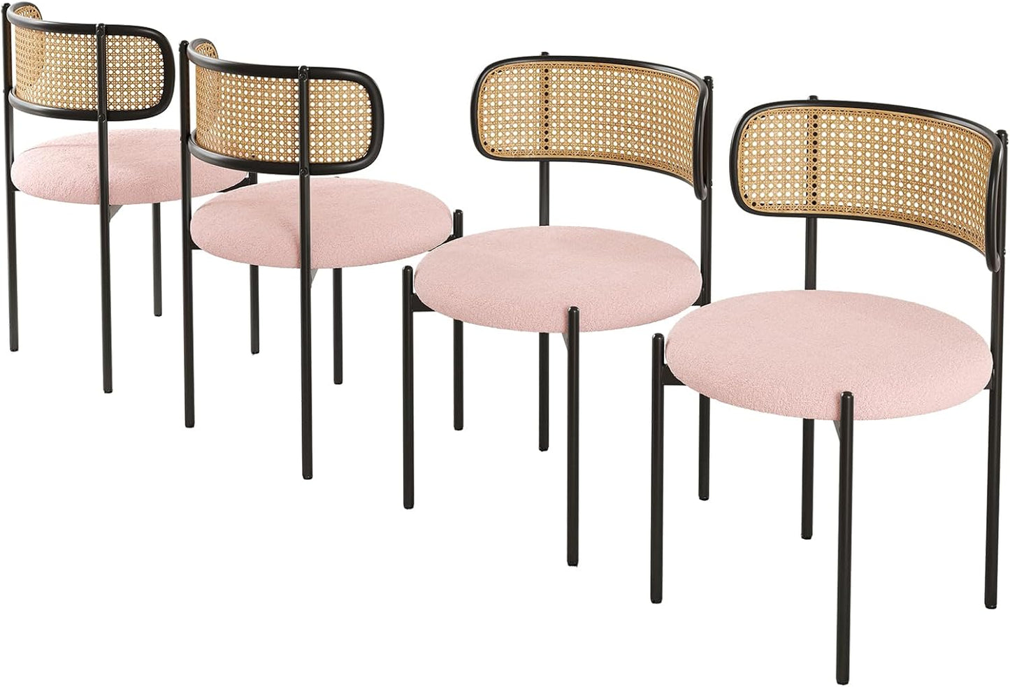 Farini Modern Upholstered Dining Chairs, Set of 2 or 4, Rattan Back Kitchen Chairs with Metal Legs