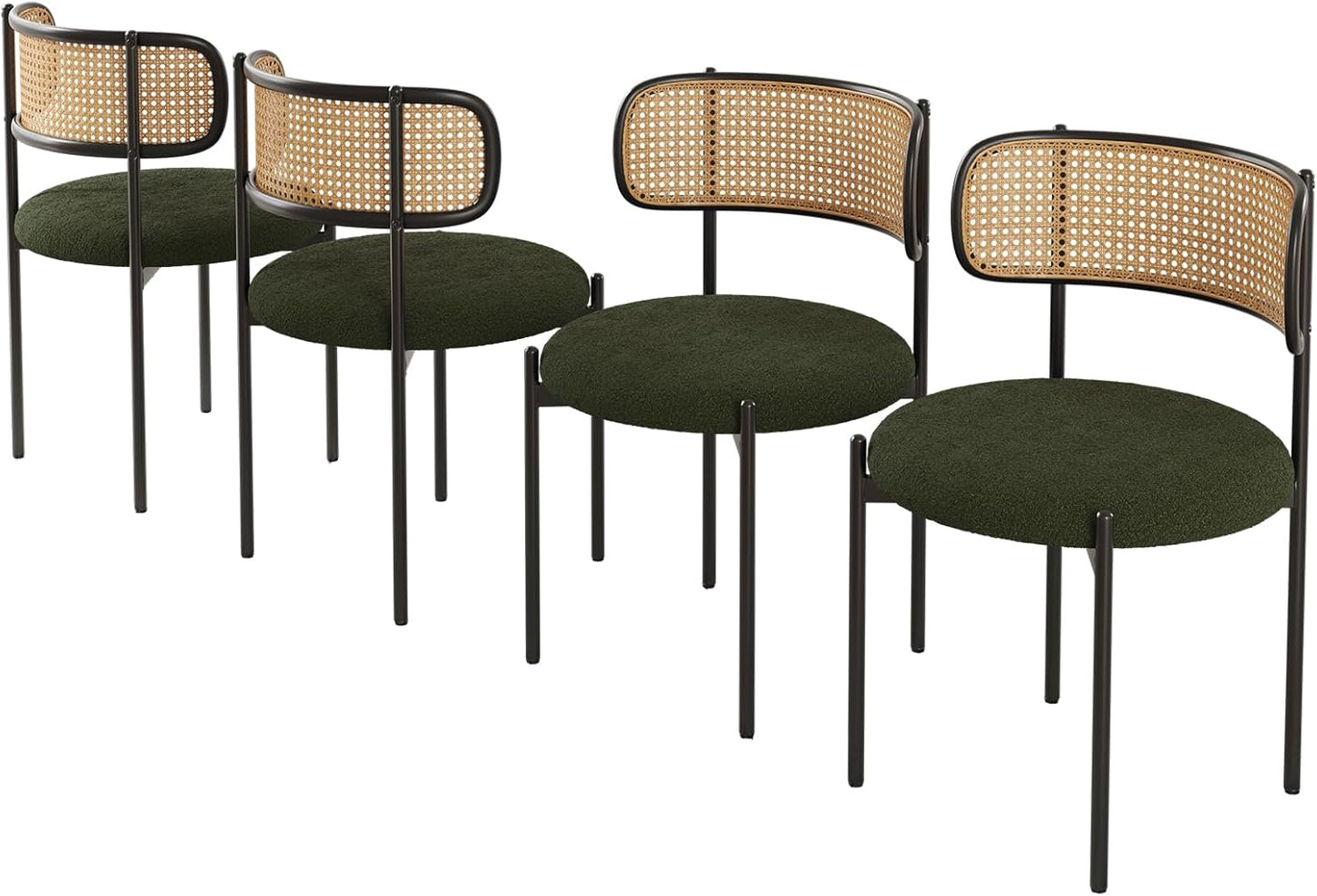 Farini Modern Upholstered Dining Chairs, Set of 2 or 4, Rattan Back Kitchen Chairs with Metal Legs