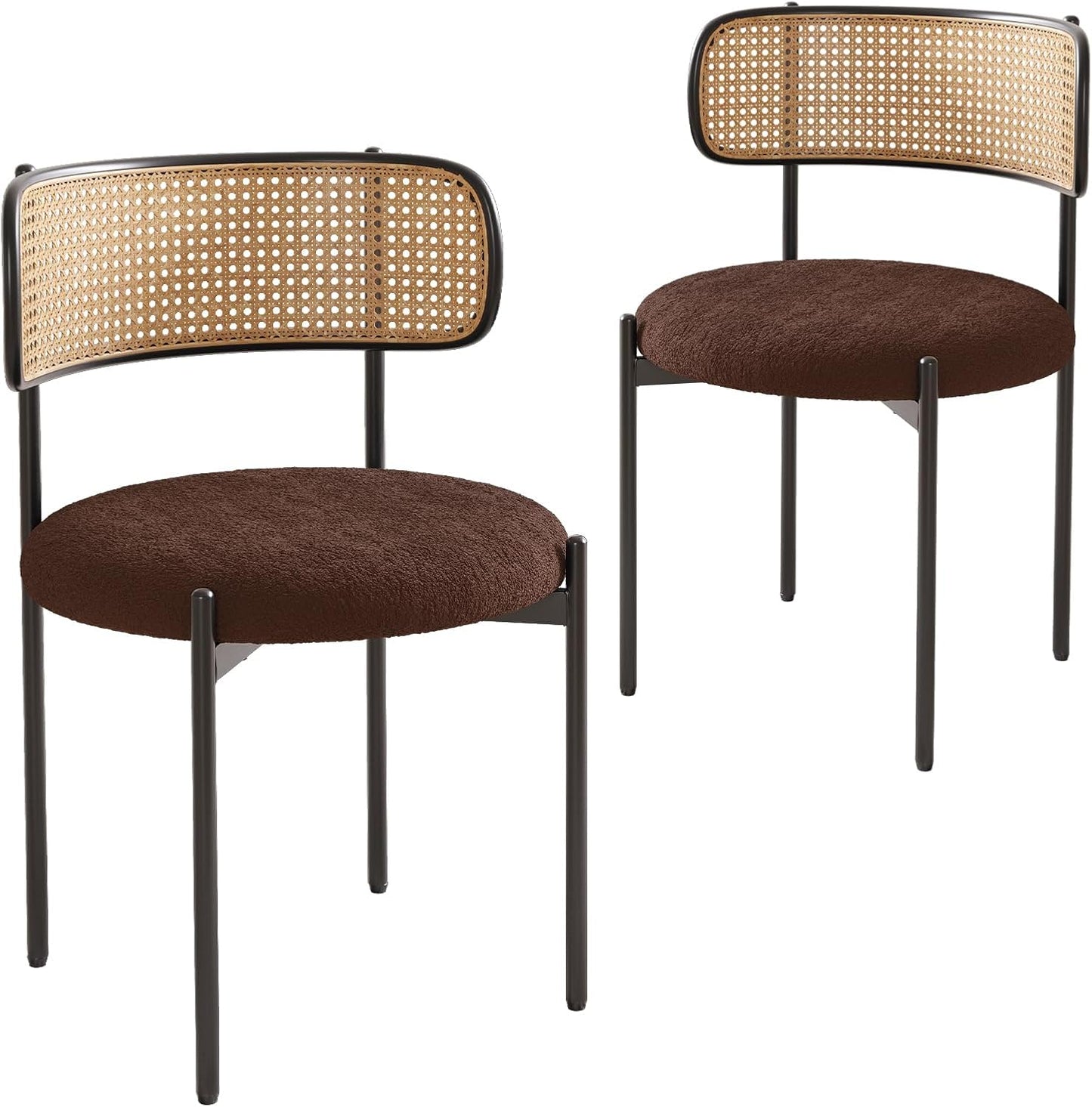 Farini Upholstered Dining Chair Set of 2, Rattan Backrest Kitchen Chair