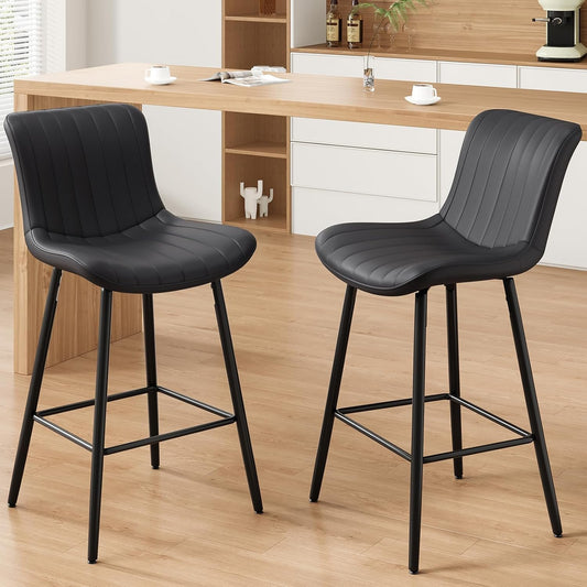 Farini 26 Inch Counter Stools Set of 2, Faux Leather Barstool Modern Counter Chair, Counter Height Bar Stools, Counter Height Stools Barstools for Dining Room Kitchen Islands