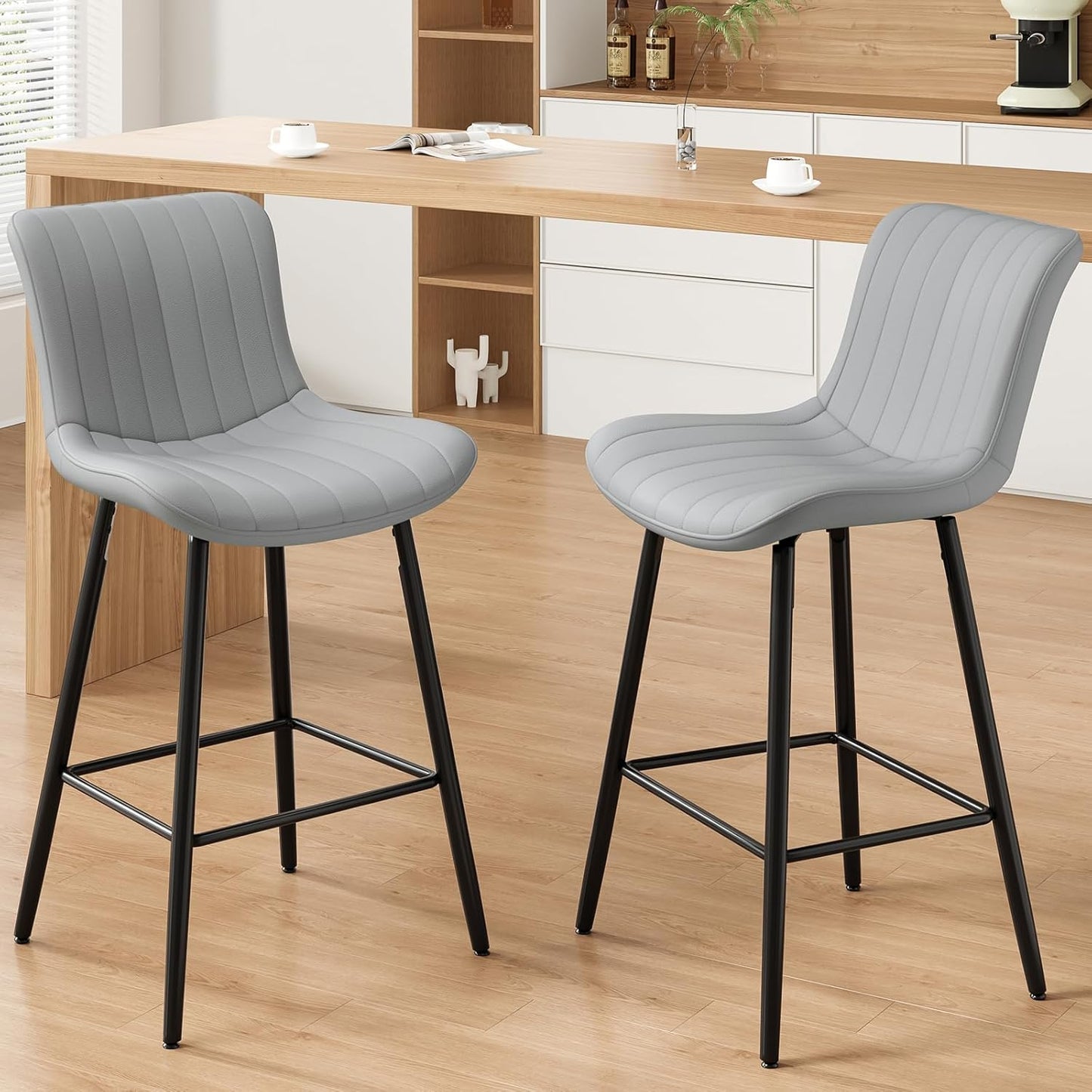 Farini 26 Inch Counter Stools Set of 2, Faux Leather Barstool Modern Counter Chair, Counter Height Bar Stools, Counter Height Stools Barstools for Dining Room Kitchen Islands