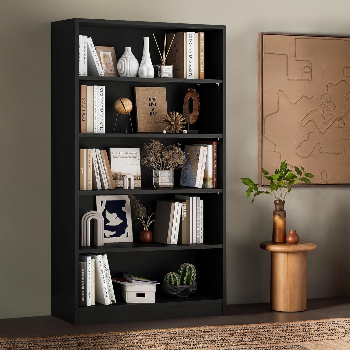 Farini 5 Shelf Bookcase,60 Inch Wood Tall Bookshelves for Living Room