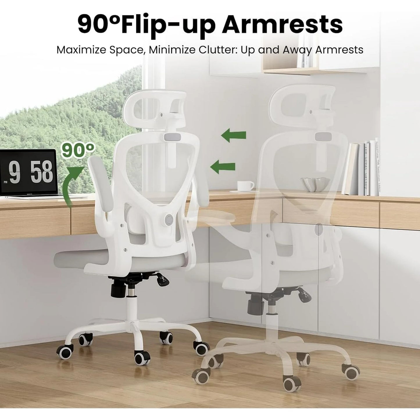 Farini Ergonomic Office Chair,Home Office Desk Chair with Adjustable Lumbar Support and Armrests,Comfy Computer Desk Chair with Headrest,for Home and Office