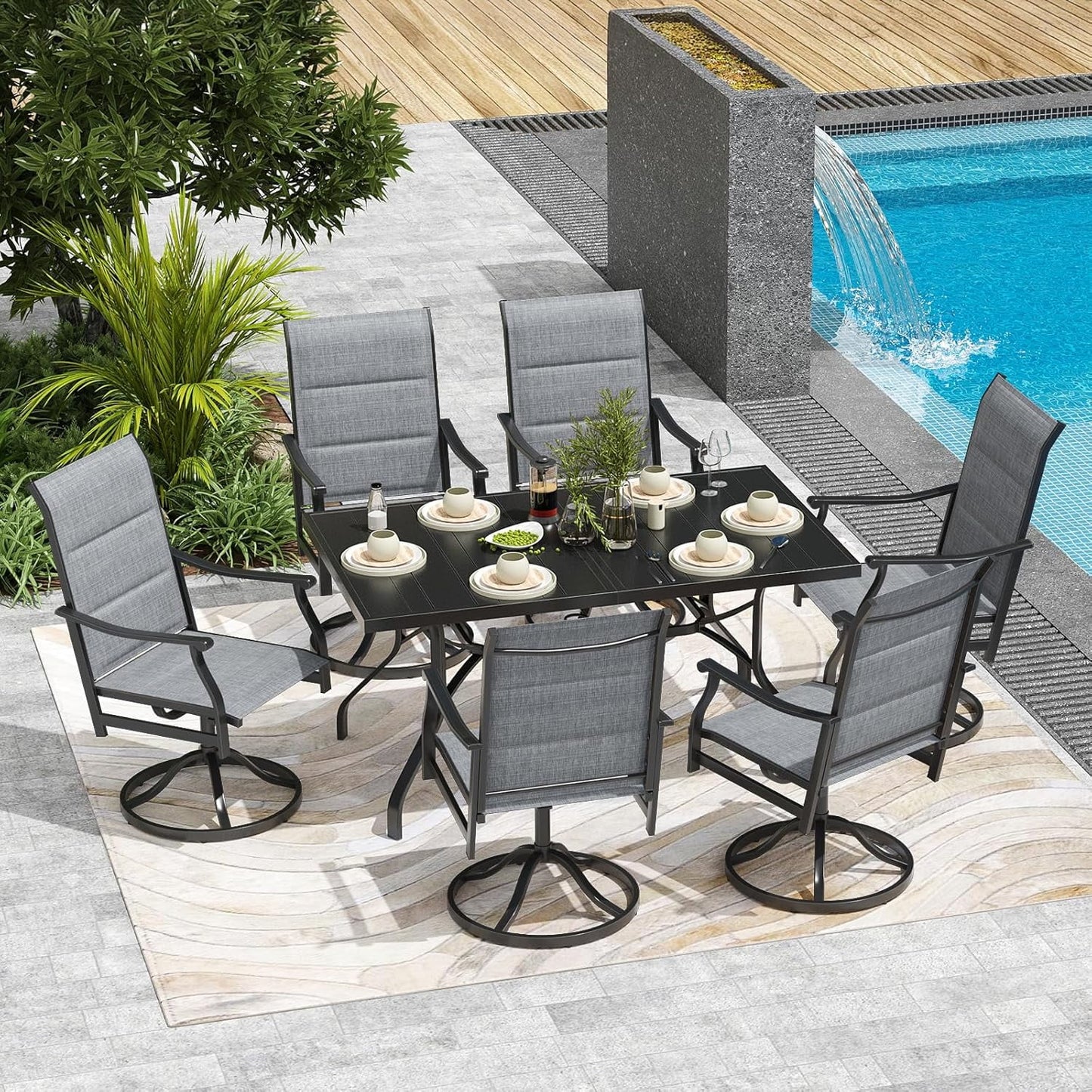 Farini Outdoor Dining Chairs Set, 360°Swivel Patio Dining Chair with Textilene Fabric, Outdoor Metal Armchair All Weather Resistant, Ergonomic Comfort, Perfect for Patio, Backyard, Balcony