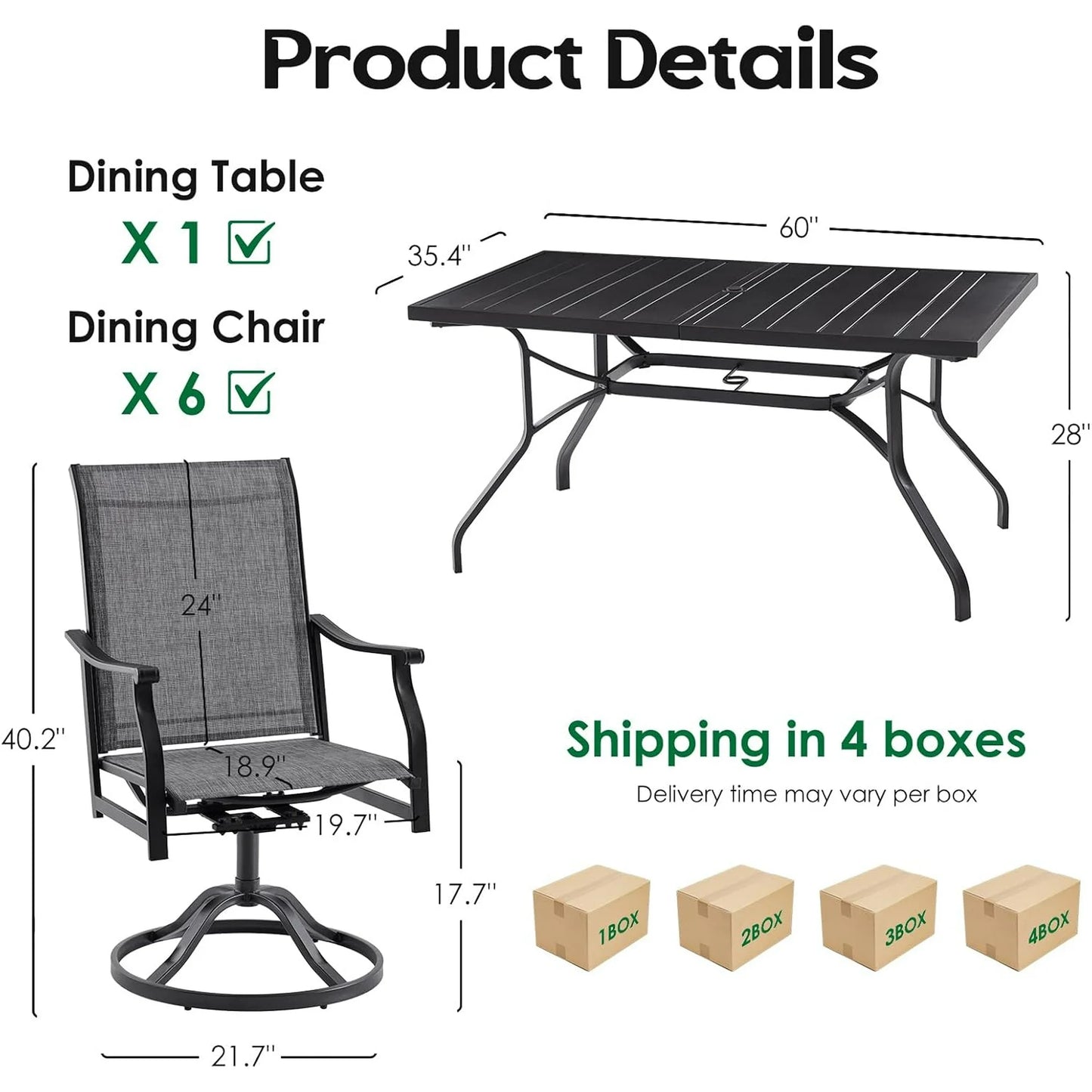 Farini Outdoor Dining Chairs Set, 360°Swivel Patio Dining Chair with Textilene Fabric, Outdoor Metal Armchair All Weather Resistant, Ergonomic Comfort, Perfect for Patio, Backyard, Balcony