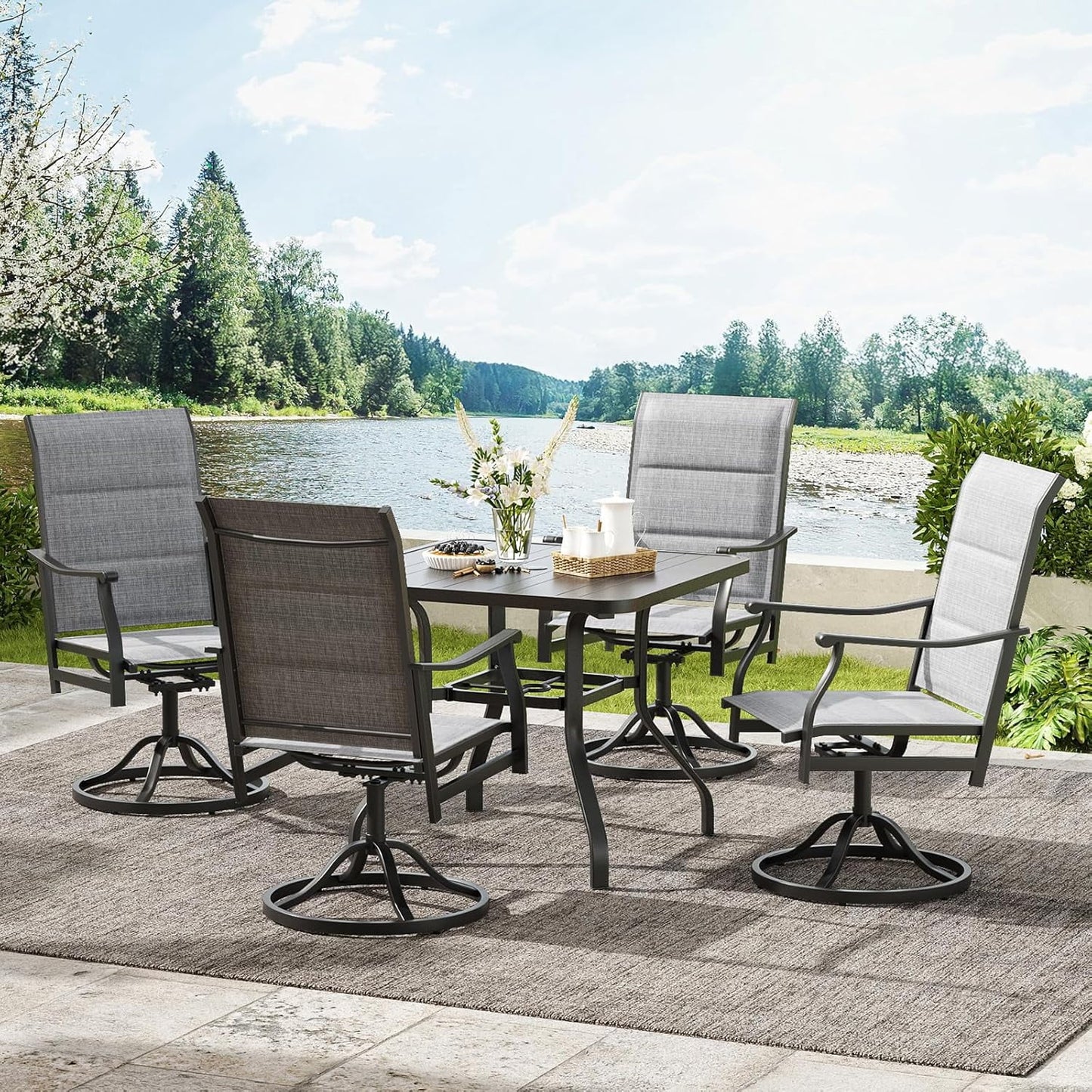 Farini Outdoor Dining Chairs Set, 360°Swivel Patio Dining Chair with Textilene Fabric, Outdoor Metal Armchair All Weather Resistant, Ergonomic Comfort, Perfect for Patio, Backyard, Balcony