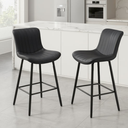 Farini 26" Counter Stools Set of 2, Faux Leather Barstools, Counter Height Chairs for Kitchen Islands & Dining Rooms, Black