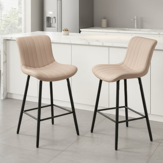 Farini 26" Counter Stools Set of 2, Faux Leather Barstools, Counter Height Chairs for Kitchen Islands & Dining Rooms, Khaki