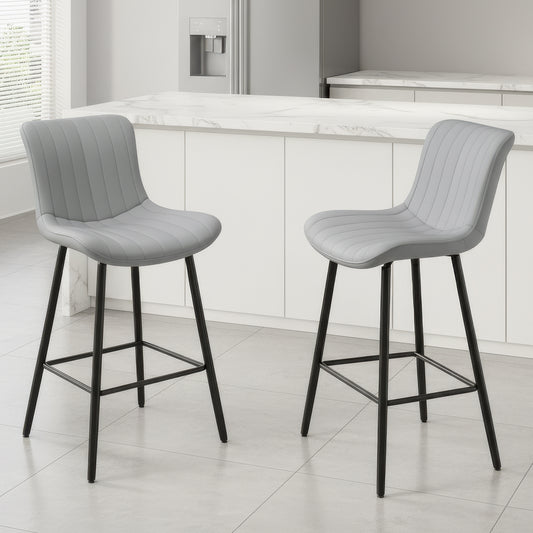 Farini 26" Counter Stools Set of 2, Faux Leather Barstools, Counter Height Chairs for Kitchen Islands & Dining Rooms, Gray