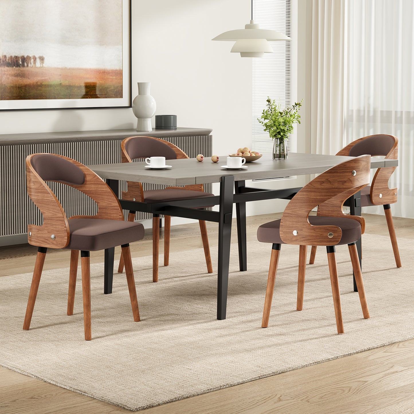 Farini Set of 2 Wood Dining Chairs with Curved Backrest for Kitchen Dining Room, Dark Brown