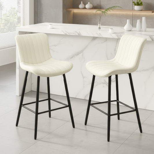 Farini 26" Counter Stools Set of 2, Faux Leather Barstools, Counter Height Chairs for Kitchen Islands & Dining Rooms, Beige