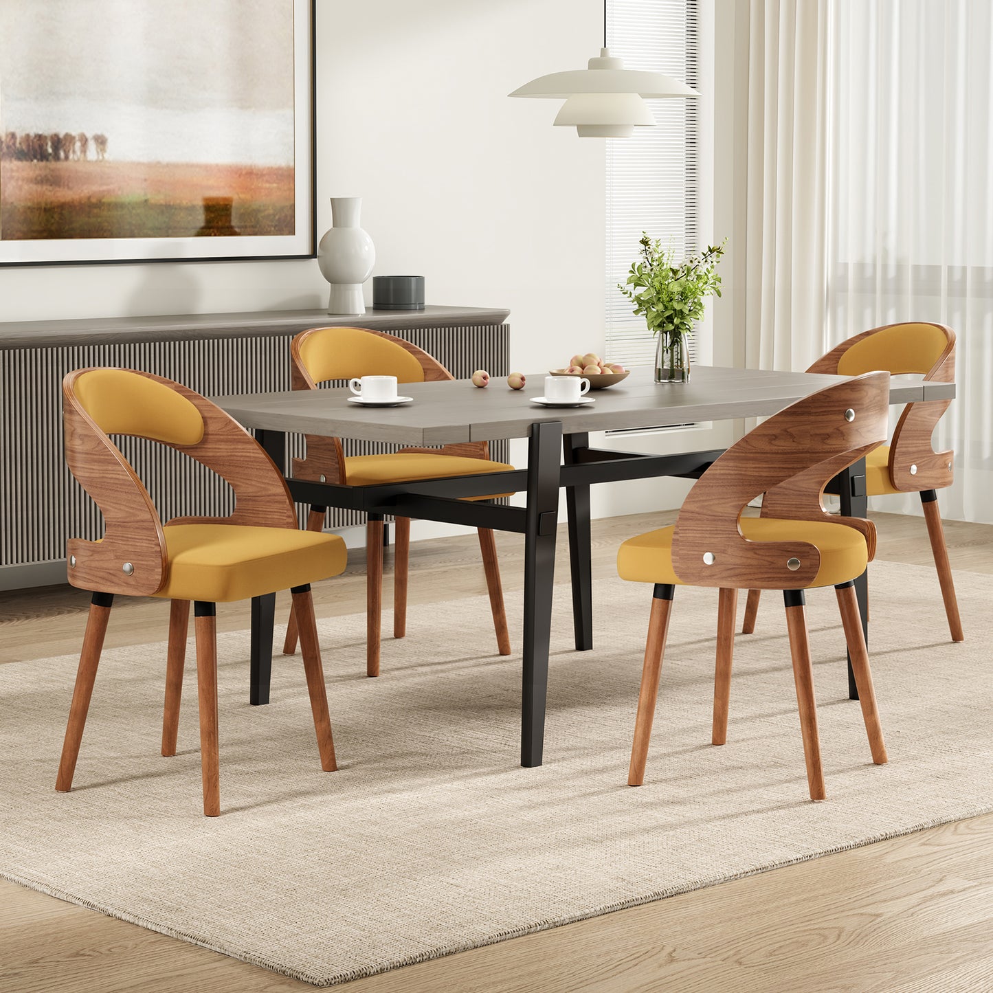 Farini Set of 2 Wood Dining Chairs with Curved Backrest for Kitchen Dining Room, Ginger