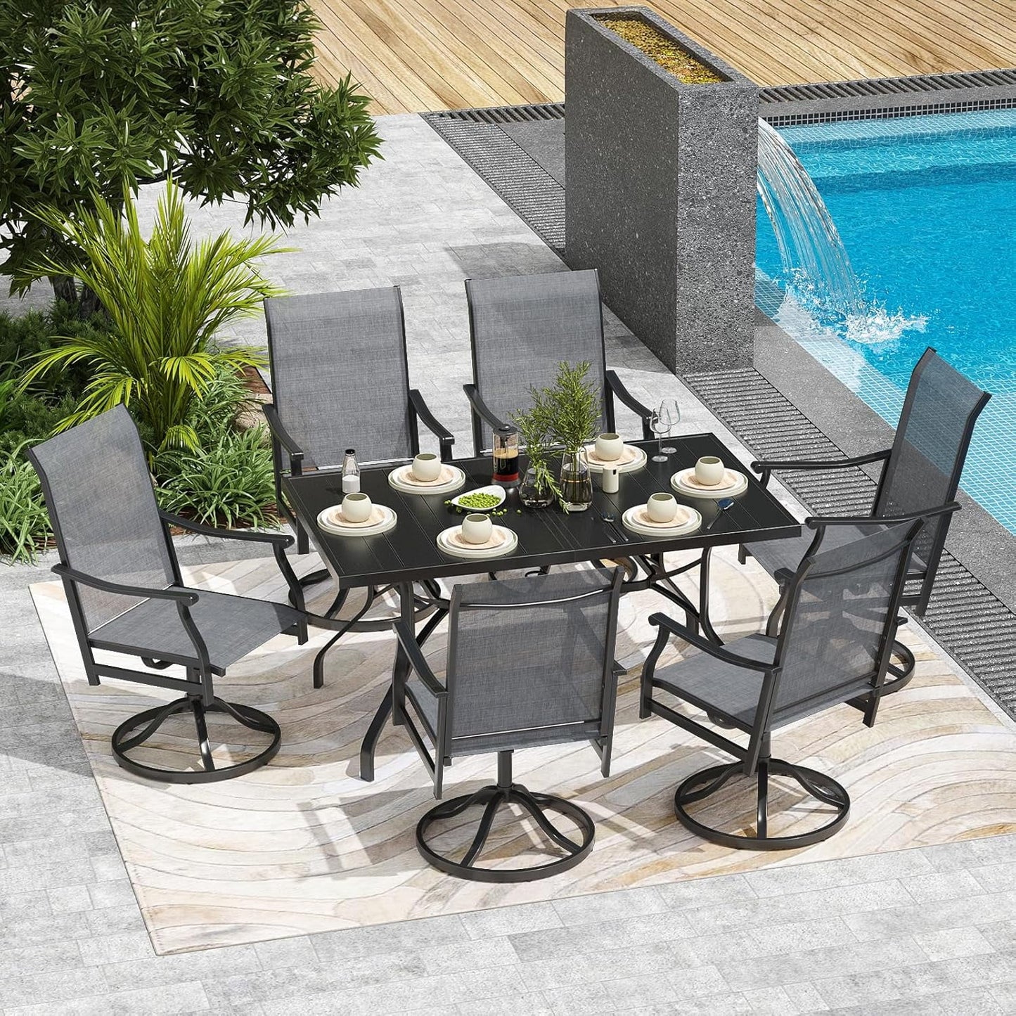 Farini Outdoor Dining Chairs Set, 360°Swivel Patio Dining Chair with Textilene Fabric, Outdoor Metal Armchair All Weather Resistant, Ergonomic Comfort, Perfect for Patio, Backyard, Balcony