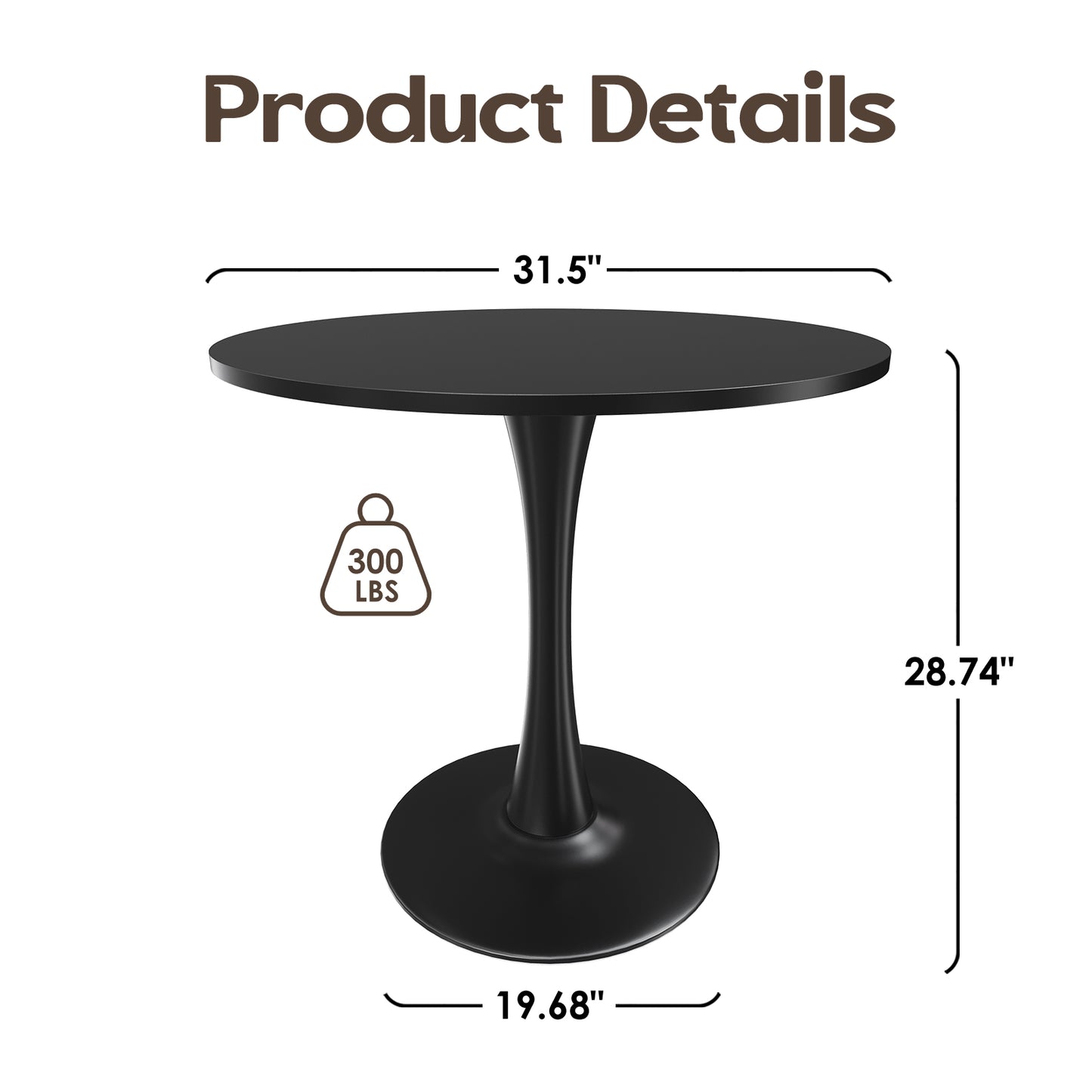 Farini 31.5" Round Dining Table, Wood Top with Metal Pedestal Base, Seats 2-4 People, Black