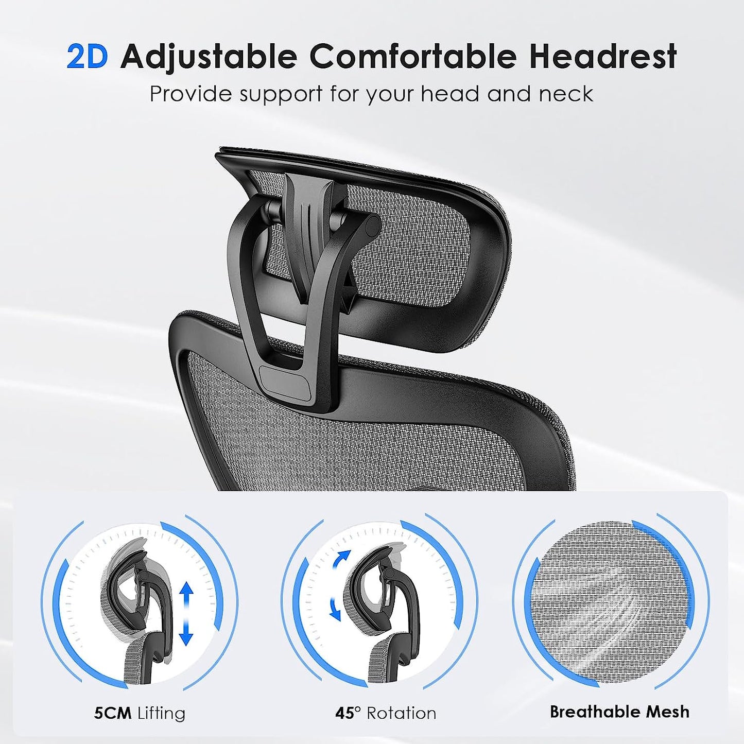 Farini Ergonomic Mesh Office Chair, Computer Desk Chair Ergonomic with Headrest, Adjustable Lumbar Support and 3D Armrests, High Back Office Chair