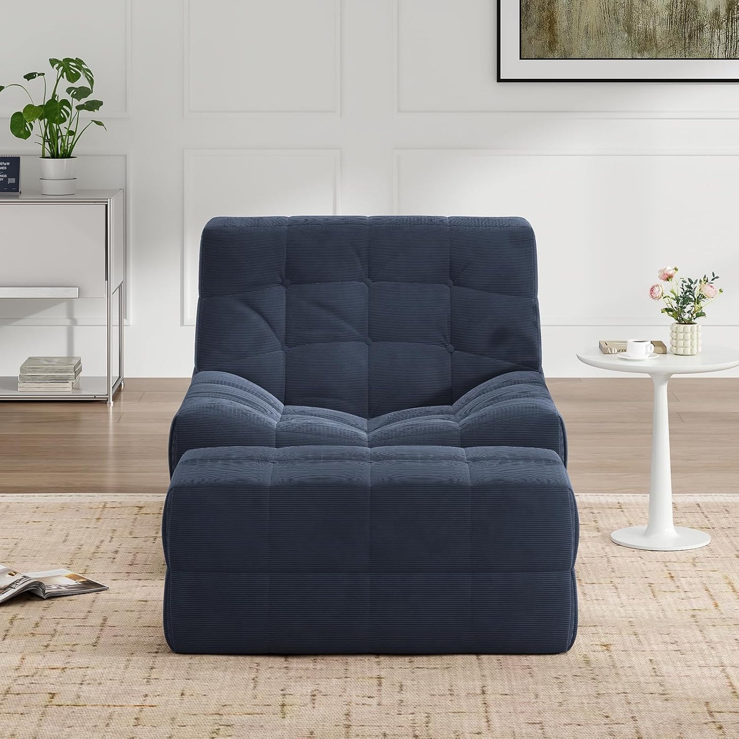 Farini Bean Bag Chair for Adults with Ottoman, Oversized Beanbag Chairs with High-Density Memory Foam, Comfy Lazy Sofa with Head, Neck, Back, Lumbar, Hip Support for Living Room, Bedroom