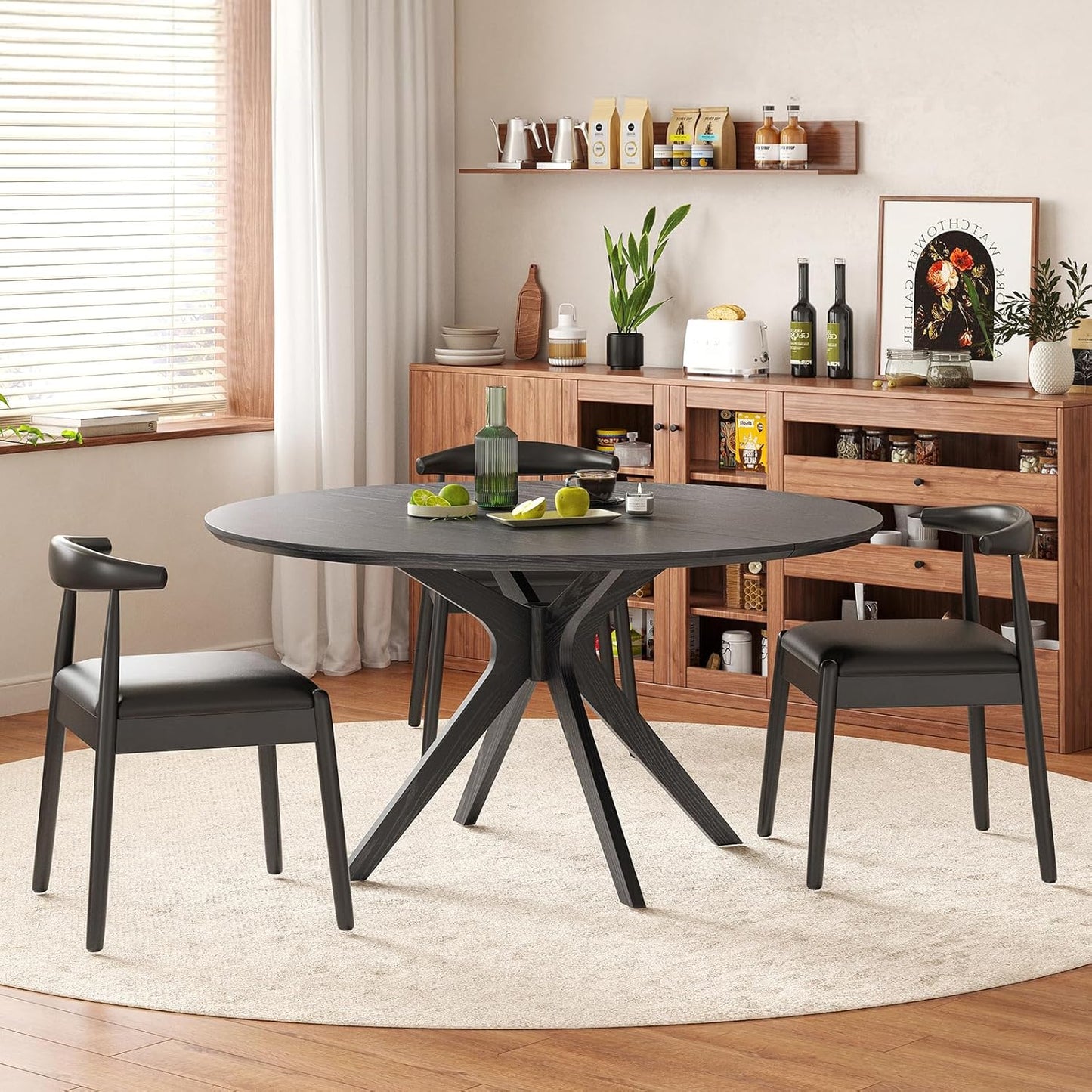 Farini 47.2" Solid Wood Round Dining Kitchen Table for 4-6 People with Intersecting Pedestal Base