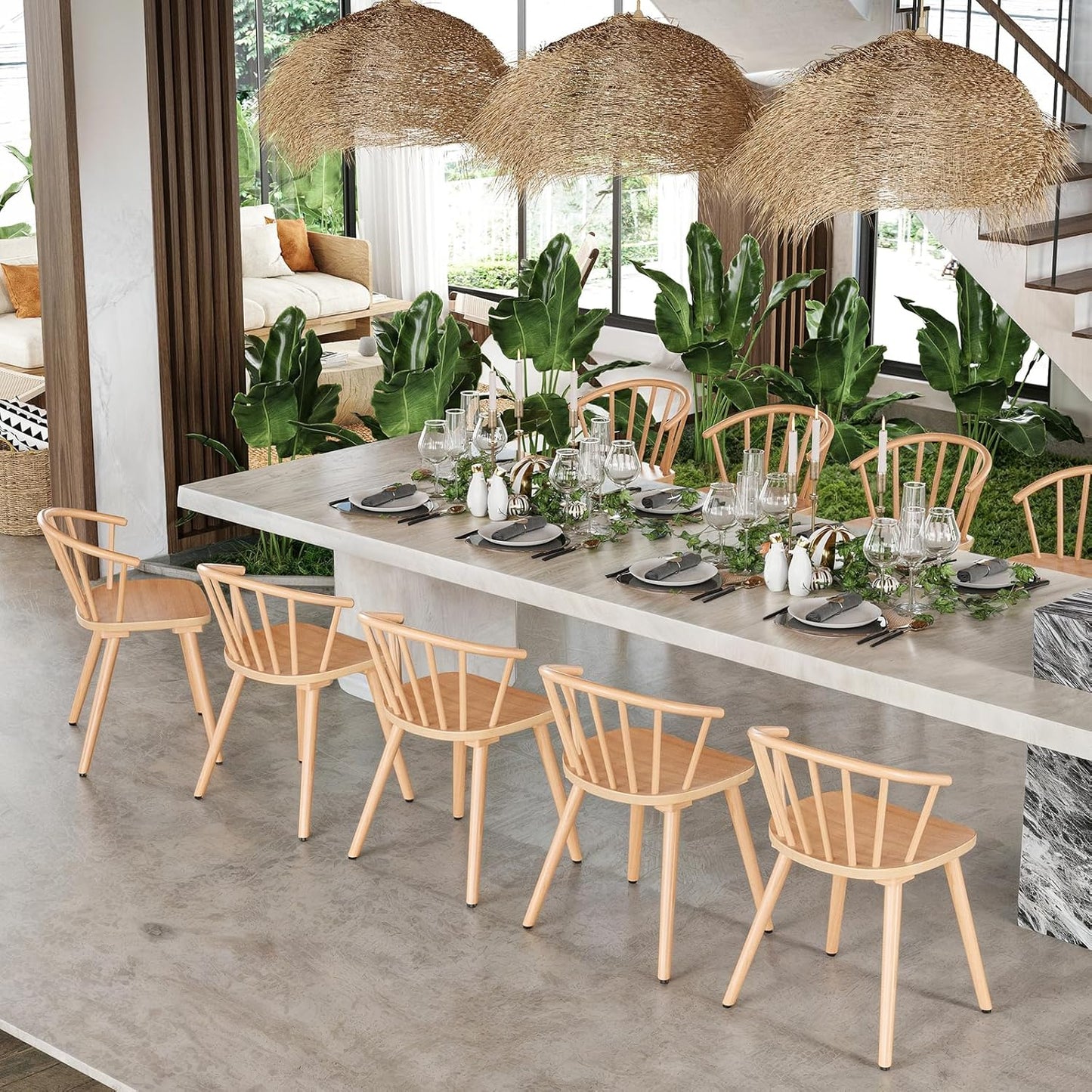 Farini Windsor Dining Chairs, Kitchen & Dining Room Chairs for Dining Room with Spindle Back, Mid Century Modern Dining Table Chairs with Comfortable Seat, Wood Dining Chair