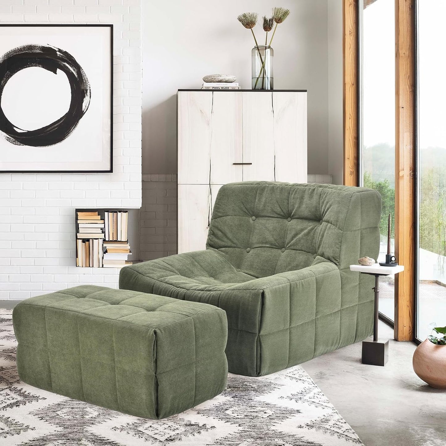 Farini Bean Bag Chair for Adults with Ottoman, Oversized Beanbag Chairs with High-Density Memory Foam, Comfy Lazy Sofa with Head, Neck, Back, Lumbar, Hip Support for Living Room, Bedroom