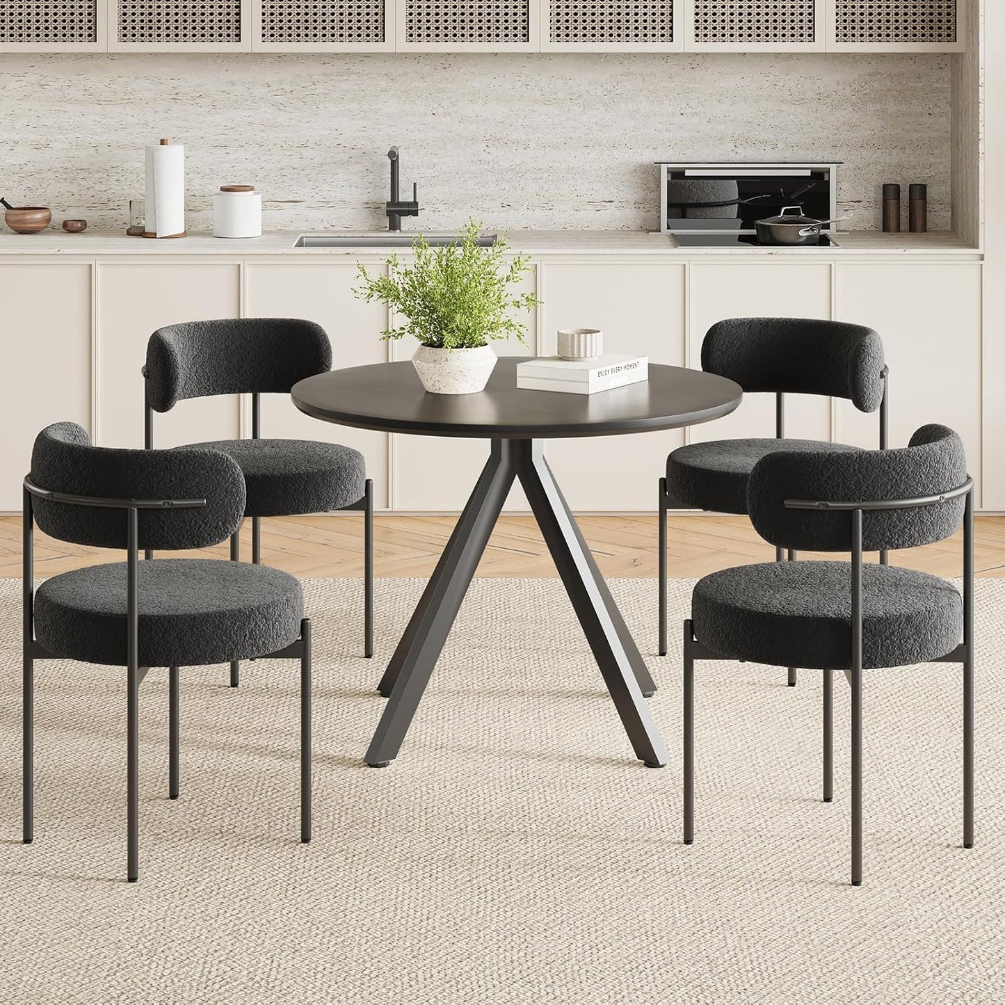 Farini Black Dining Table for 4-6 Person,39" Round Wooden Dining Tabletop and Metal Frame for Home Kitchen Dining Desk