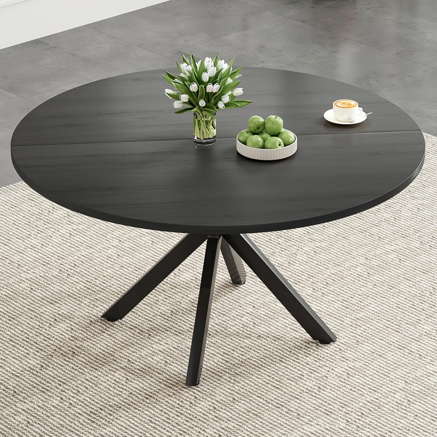 Farini 47 Inch Round Dining Table for 4-6 People, Mid Century Modern Kitchen Table with Sturdy Base, Wood Dining Table for Kitchen Dining Room