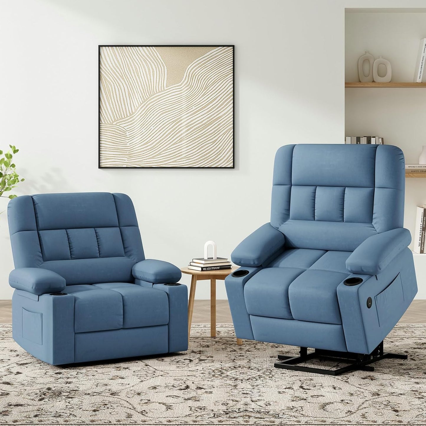 Farini Oversized Power Lift Recliner Chair with Massage and Heat for Elderly Big and Tall, Large Fabric Recliner Wide Electric Recliner Chair with USB Ports, Cup Holders, Side Pockets